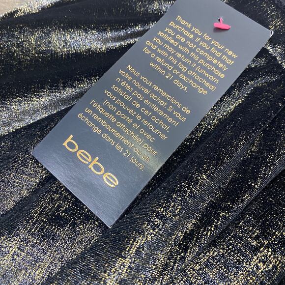 BeBe Lace Metallic Velvet Skater Dress Womens XXS Black Gold Goth Flapper Sheer - Picture 9 of 14